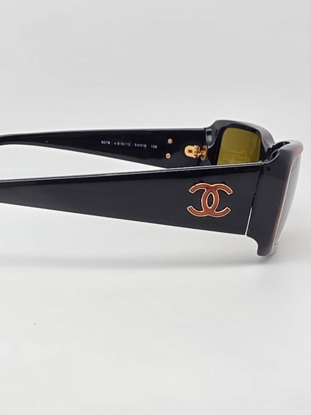 Chanel 5078 c 818/73 Tortoise Black Frame Green Lens Rectangular Sunglasses 54mm - Picture 5 of 16